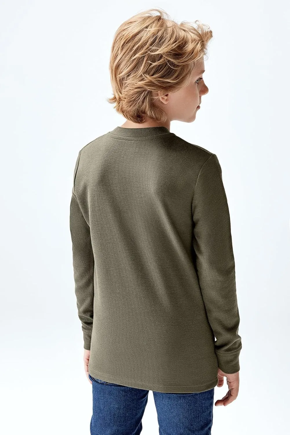 Brix Boys' Long Sleeve Thermal - Henley Shirt Waffle Fashion Clothes.