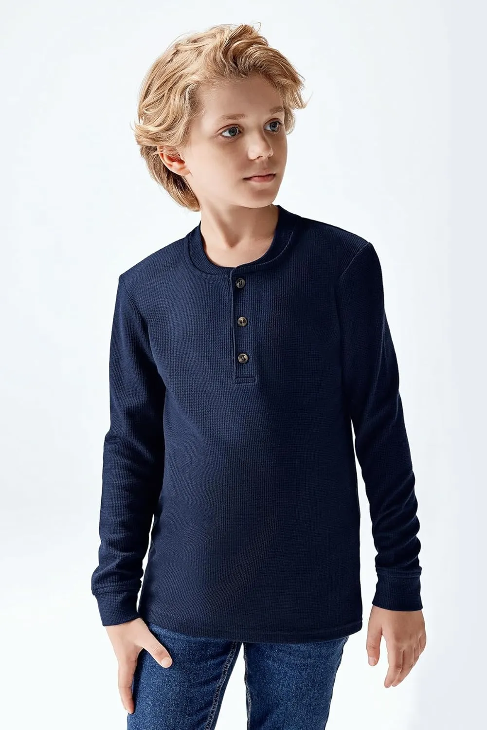 Brix Boys' Long Sleeve Thermal - Henley Shirt Waffle Fashion Clothes.
