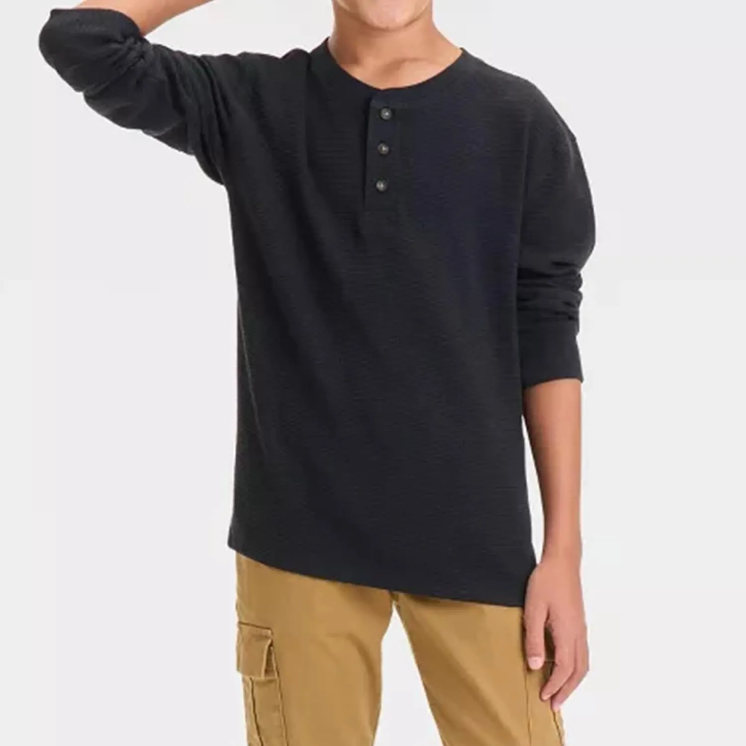 Brix Boys' Long Sleeve Thermal - Henley Shirt Waffle Fashion Clothes.