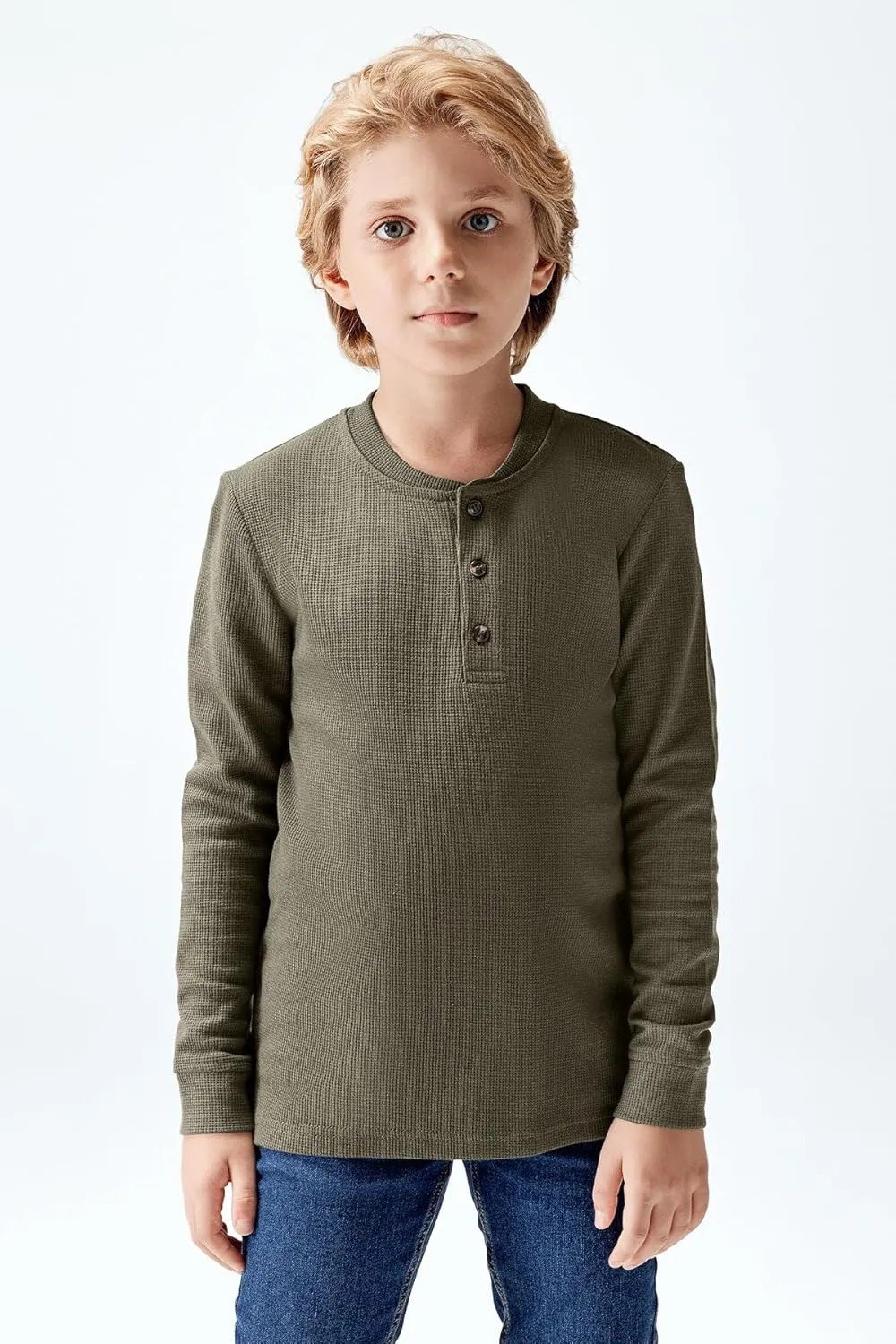 Brix Boys' Long Sleeve Thermal - Henley Shirt Waffle Fashion Clothes.