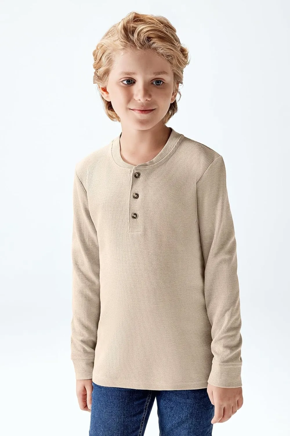 Brix Boys' Long Sleeve Thermal - Henley Shirt Waffle Fashion Clothes.