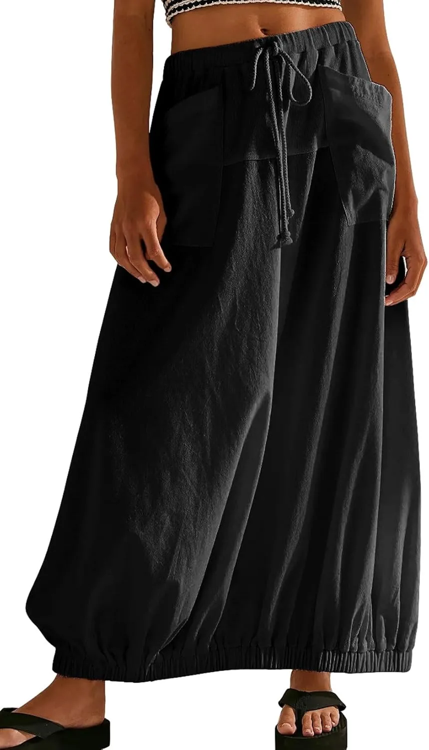 CHARTOU Women Baggy Parachute Skirt Comfy Casual Cotton Y2k Cargo Maxi Long Skirt