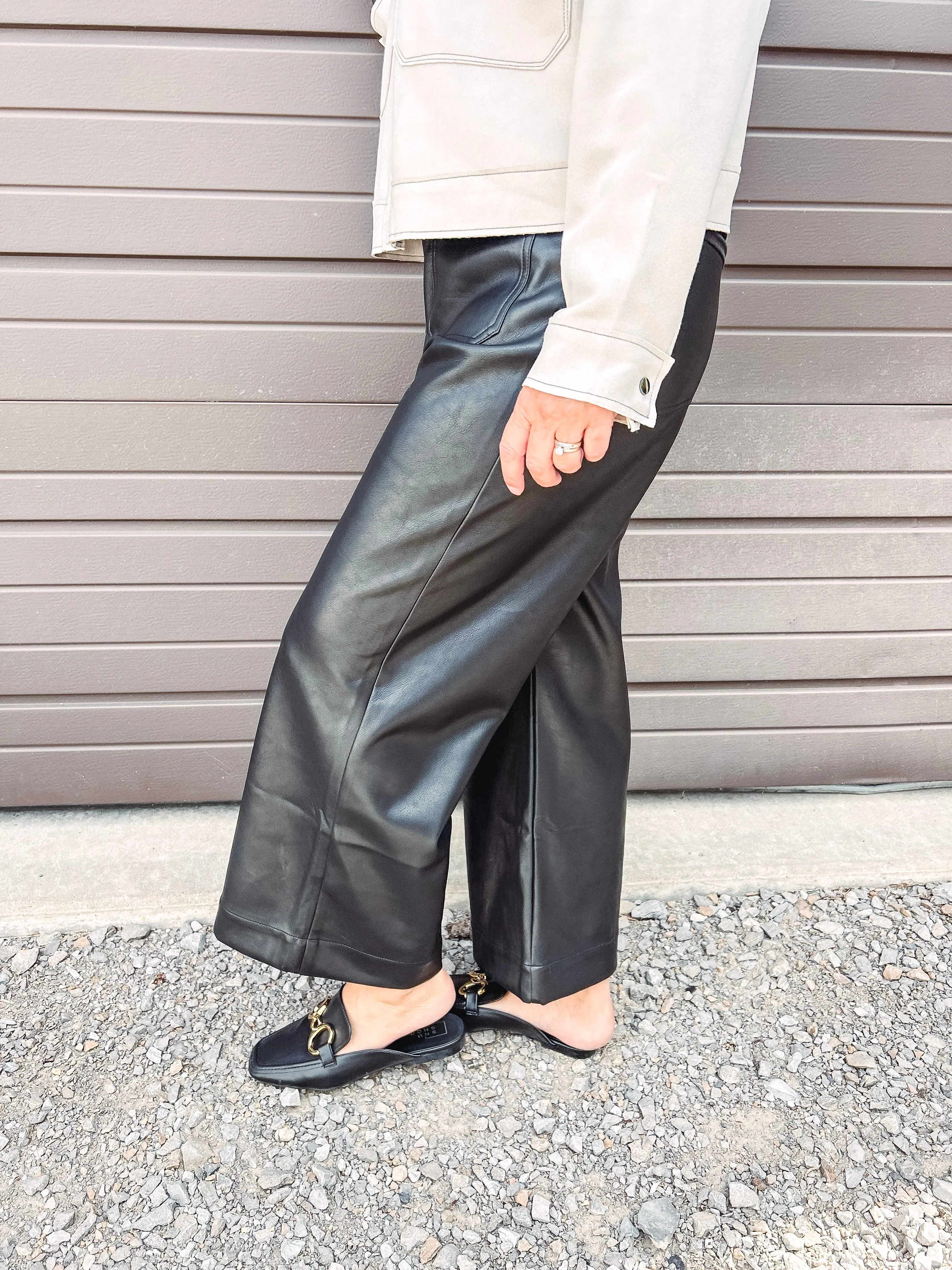 Faux Leather Wide Leg Pants