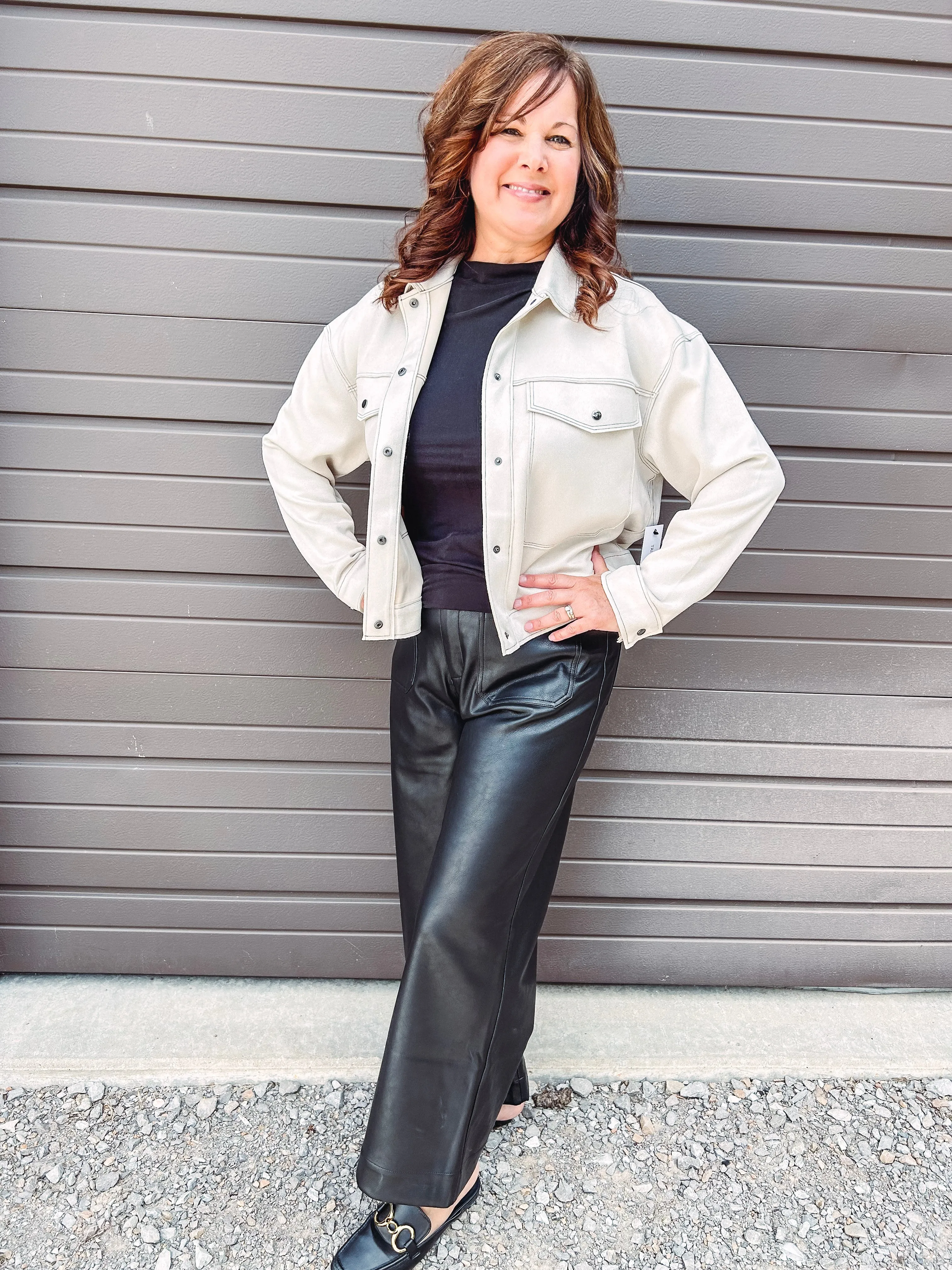 Faux Leather Wide Leg Pants