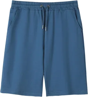 Girls Boys Shorts Summer Cotton Athletic Knee Length Pants with Pockets Elastic Wasted Drawstring Wide Leg Trousers