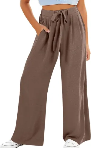 Girls Palazzo Pants High Waist Wide Leg Sweatpants Drawstring Kids Flowy Casual Trousers Loose Plain Elastic