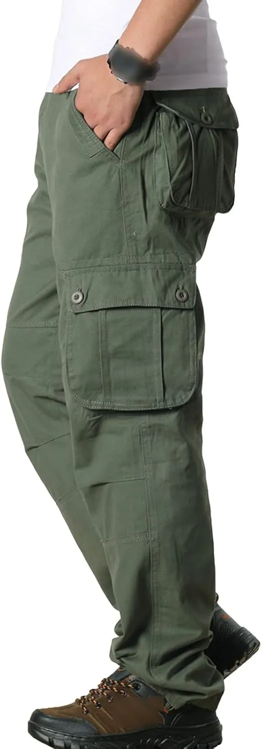 JEsilunmaMY Men's Cotton Cargo Pants Multi-Pocket Slacks Military Army Jogger Pants Casual Loose Combat Outdoor Trousers