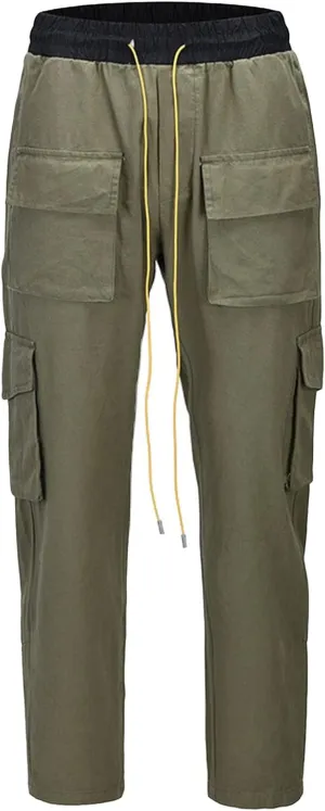 JEsilunmaMY Men's Multi-Pocket Cargo Pants Drawstring Elastic Waist Camo Straight Pants Distressed Hip-Hop Loose Trousers