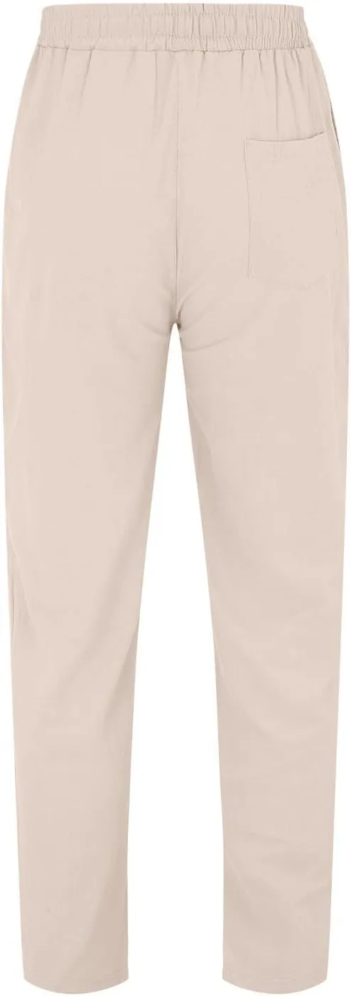 Men Pants Chino Cargo Pants Linen Cotton Casual Pants Loose Fit Elastic Drawstring Waist Straight-Legs Trousers
