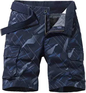 Mens Cargo Shorts Summer Striped Belted Tactical Dungarees Classic Fit Multi Pocket Cotton Linen Shorts Outdoor