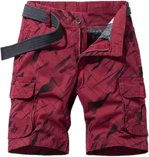 Mens Cargo Shorts Summer Striped Belted Tactical Dungarees Classic Fit Multi Pocket Cotton Linen Shorts Outdoor