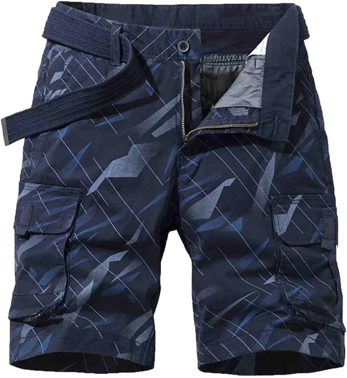 Mens Cargo Shorts Summer Striped Belted Tactical Dungarees Classic Fit Multi Pocket Cotton Linen Shorts Outdoor