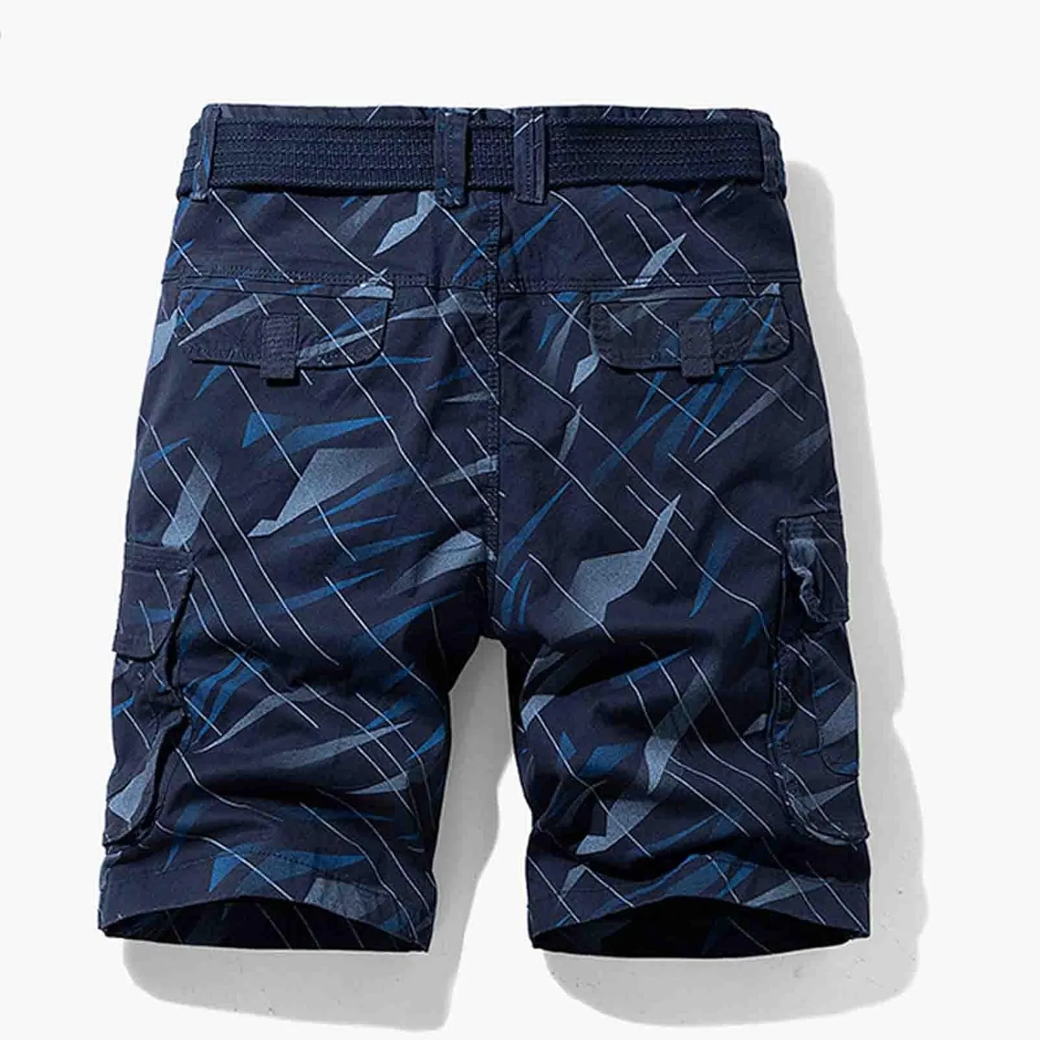 Mens Cargo Shorts Summer Striped Belted Tactical Dungarees Classic Fit Multi Pocket Cotton Linen Shorts Outdoor