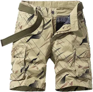 Mens Cargo Shorts Summer Striped Belted Tactical Dungarees Classic Fit Multi Pocket Cotton Linen Shorts Outdoor