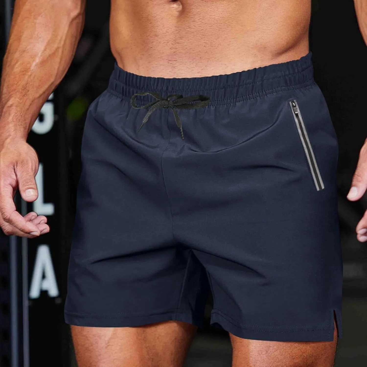 Mens Gym Workout Shorts Lightweight Bodybuilding Athletic Quick Dry Shorts Running Training with Zip Pockets