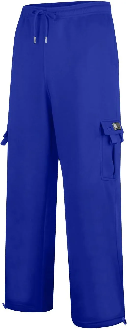 Mens Jogging Cargo Pants Active Elastic Waist Pants with Multi-Pocket Loose Drawstring Large Trousers