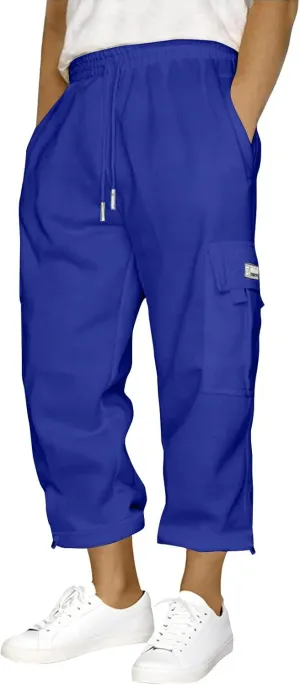 Mens Jogging Cargo Pants Active Elastic Waist Pants with Multi-Pocket Loose Drawstring Large Trousers