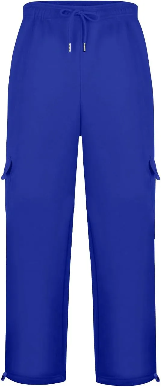 Mens Jogging Cargo Pants Active Elastic Waist Pants with Multi-Pocket Loose Drawstring Large Trousers