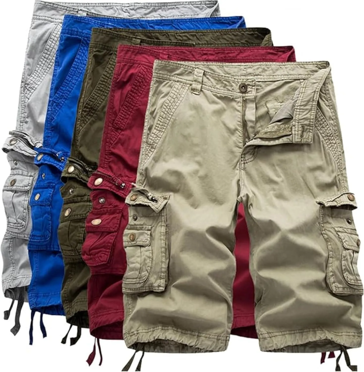 Men's Multi Pocket Zipper Cargo Short Outdoor Casual Loose Fit Dungarees Shorts, 30, Khakia1