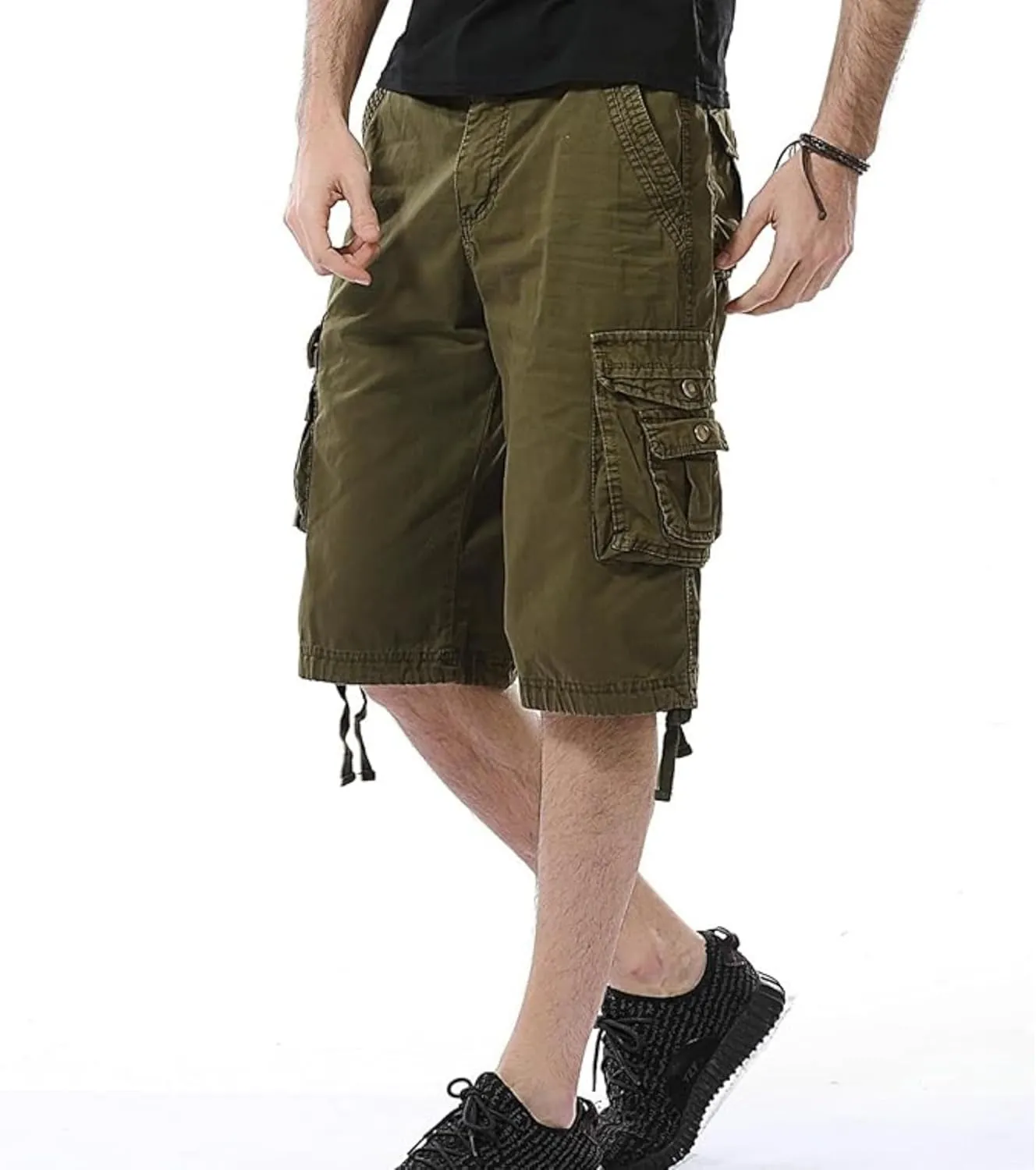 Men's Multi Pocket Zipper Cargo Short Outdoor Casual Loose Fit Dungarees Shorts, 30, Khakia1