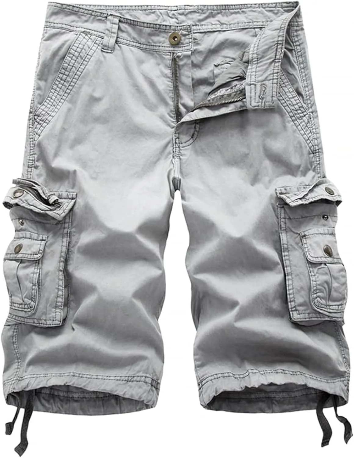 Men's Multi Pocket Zipper Cargo Short Outdoor Casual Loose Fit Dungarees Shorts, 30, Khakia1