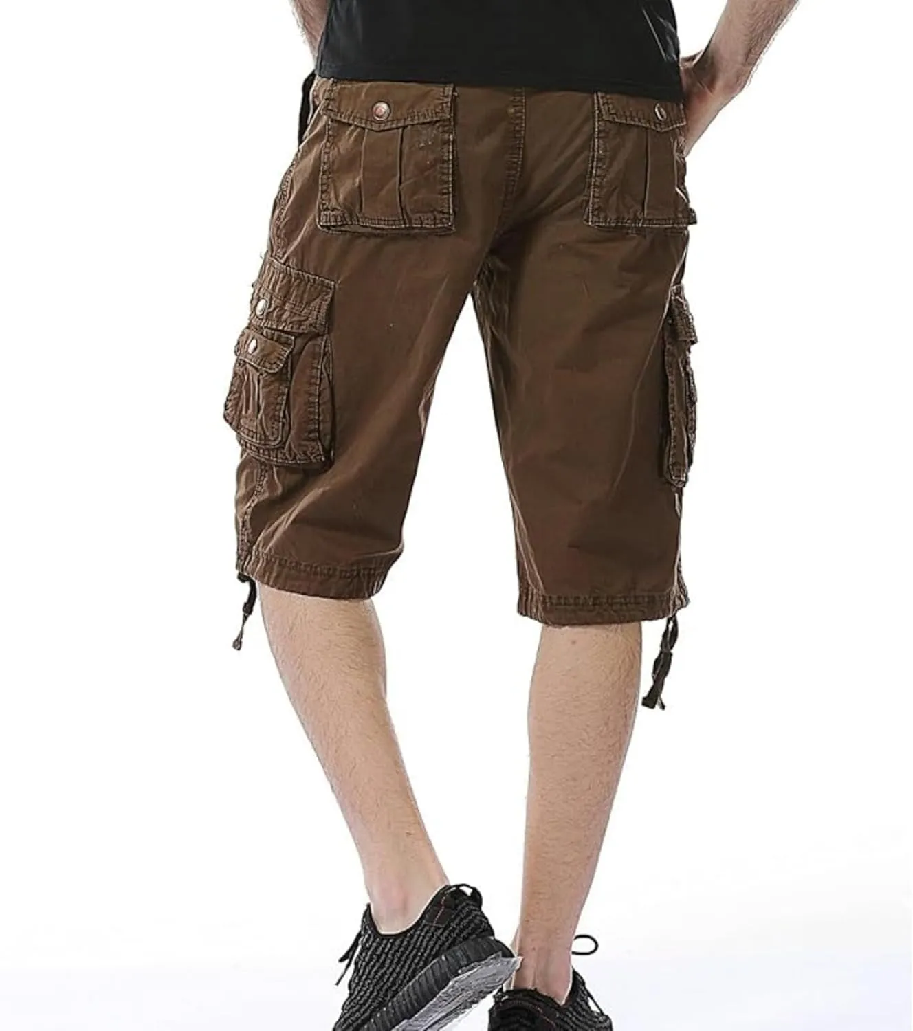 Men's Multi Pocket Zipper Cargo Short Outdoor Casual Loose Fit Dungarees Shorts, 30, Khakia1