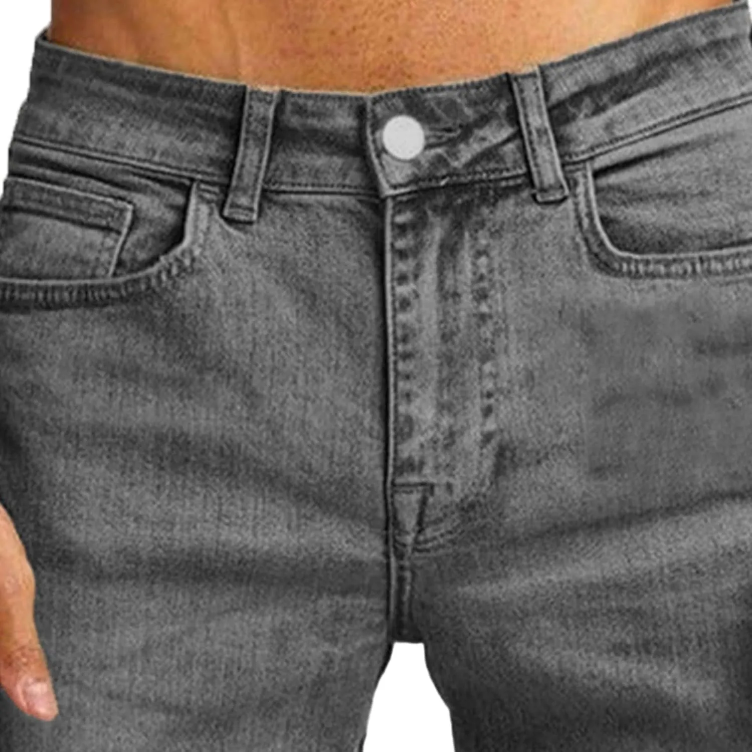 Men's Slim-Fit Stretch Jeans Vintage Regular Fit Denim Pants Straight Leg Classic Skinny Flex Jean Trousers