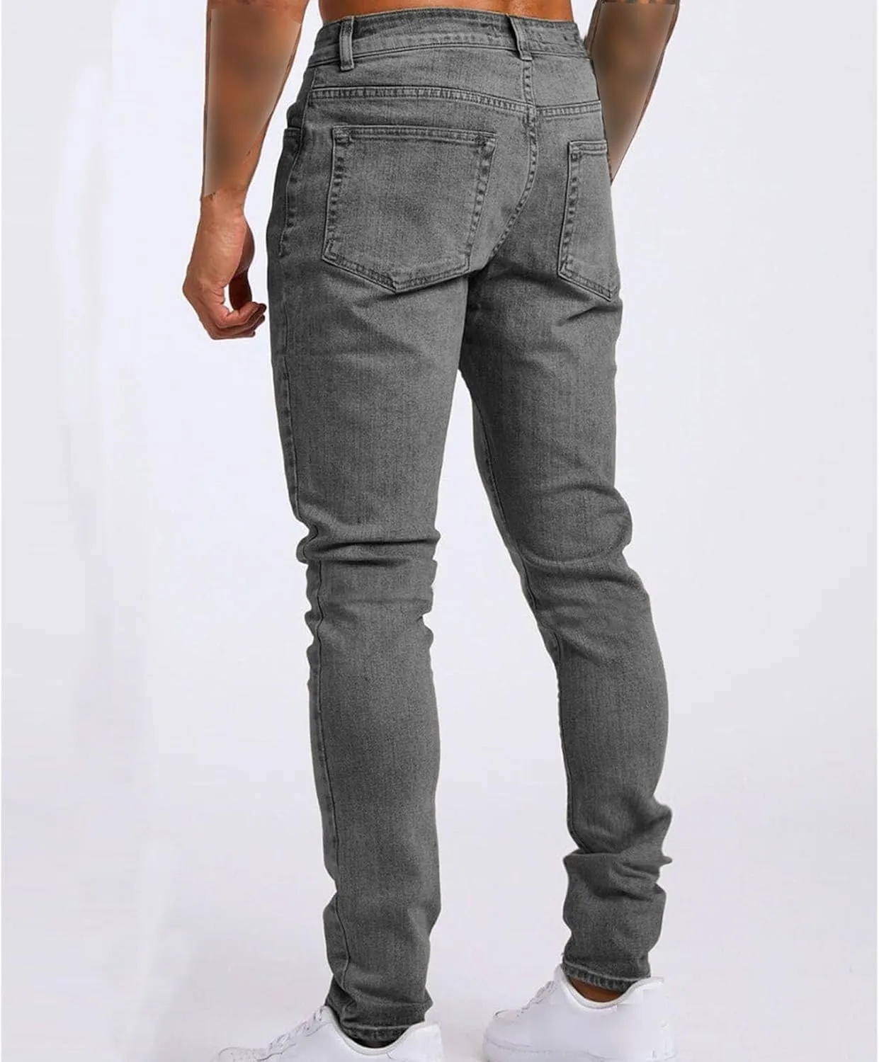 Men's Slim-Fit Stretch Jeans Vintage Regular Fit Denim Pants Straight Leg Classic Skinny Flex Jean Trousers