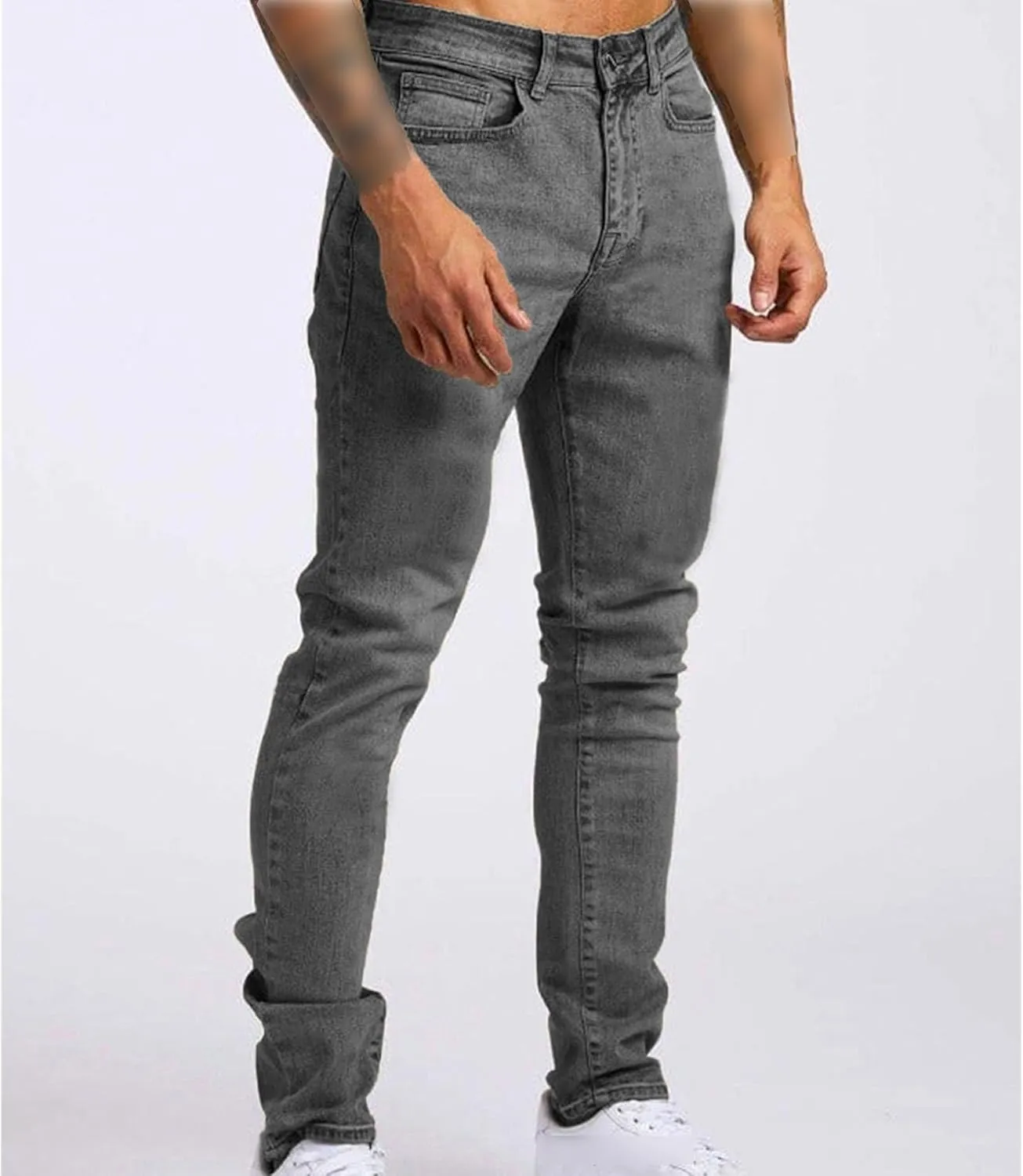 Men's Slim-Fit Stretch Jeans Vintage Regular Fit Denim Pants Straight Leg Classic Skinny Flex Jean Trousers