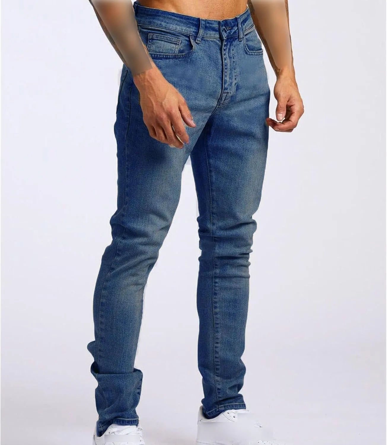 Men's Slim-Fit Stretch Jeans Vintage Regular Fit Denim Pants Straight Leg Classic Skinny Flex Jean Trousers