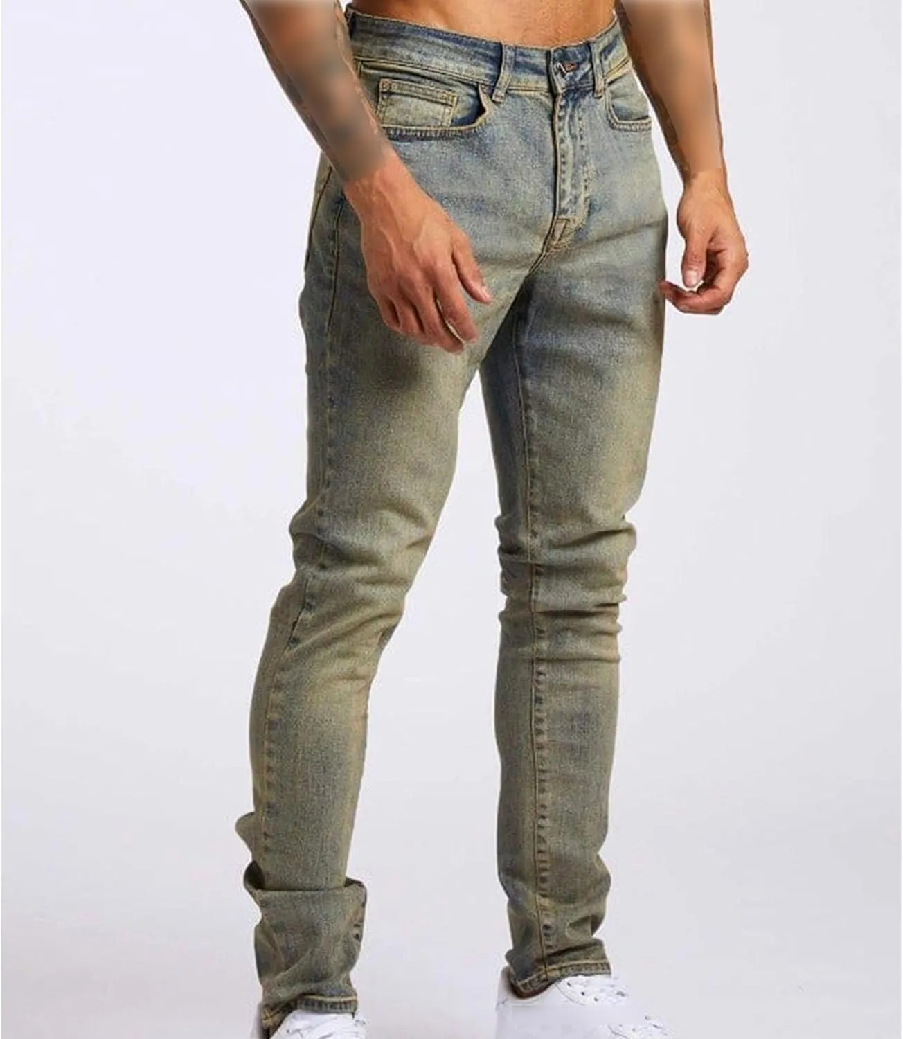 Men's Slim-Fit Stretch Jeans Vintage Regular Fit Denim Pants Straight Leg Classic Skinny Flex Jean Trousers