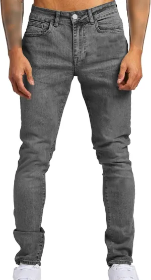 Men's Slim-Fit Stretch Jeans Vintage Regular Fit Denim Pants Straight Leg Classic Skinny Flex Jean Trousers