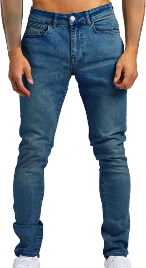 Men's Slim-Fit Stretch Jeans Vintage Regular Fit Denim Pants Straight Leg Classic Skinny Flex Jean Trousers