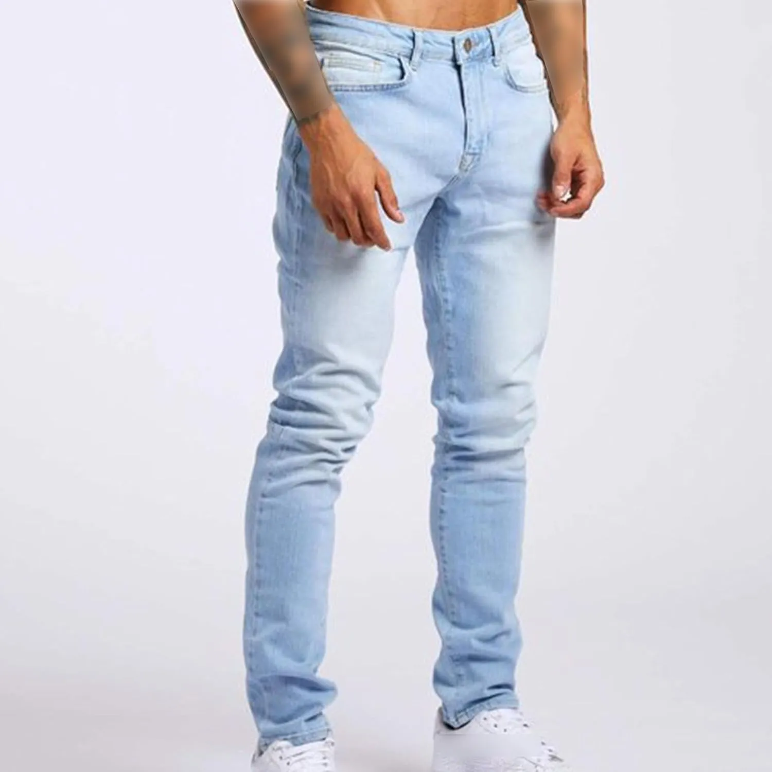 Men's Slim-Fit Stretch Jeans Vintage Regular Fit Denim Pants Straight Leg Classic Skinny Flex Jean Trousers