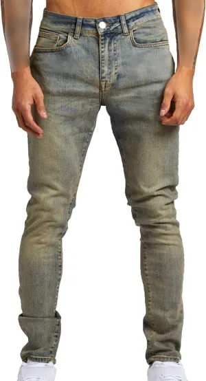 Men's Slim-Fit Stretch Jeans Vintage Regular Fit Denim Pants Straight Leg Classic Skinny Flex Jean Trousers