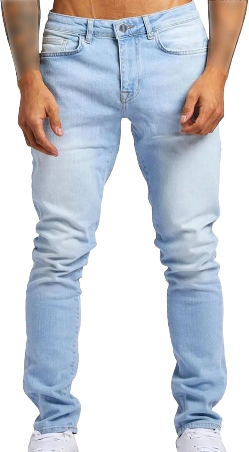 Men's Slim-Fit Stretch Jeans Vintage Regular Fit Denim Pants Straight Leg Classic Skinny Flex Jean Trousers