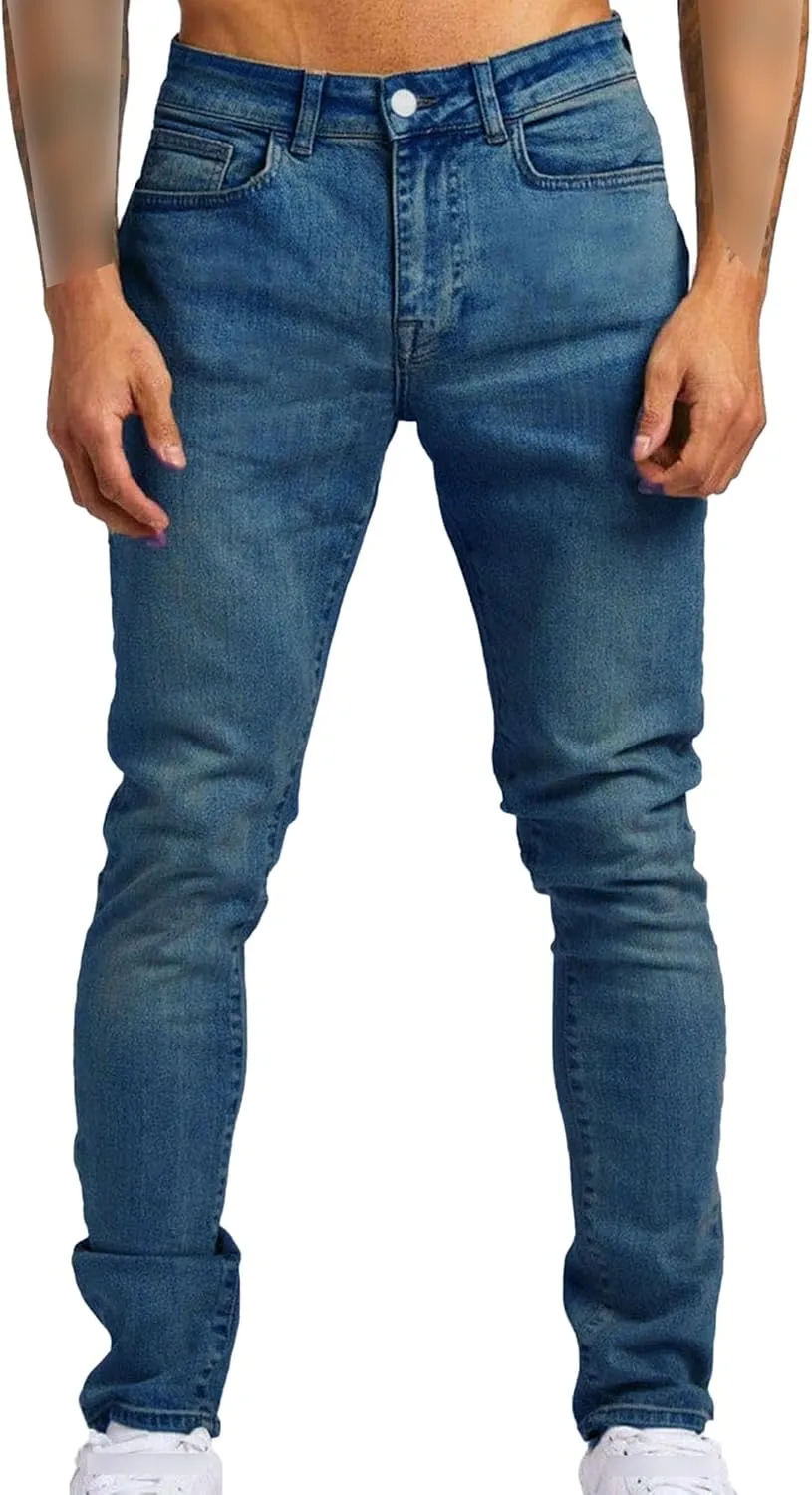 Men's Slim-Fit Stretch Jeans Vintage Regular Fit Denim Pants Straight Leg Classic Skinny Flex Jean Trousers