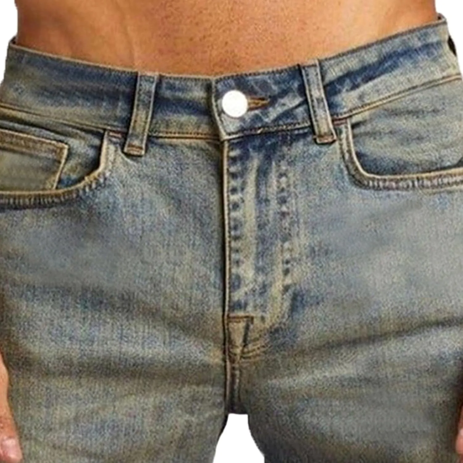 Men's Slim-Fit Stretch Jeans Vintage Regular Fit Denim Pants Straight Leg Classic Skinny Flex Jean Trousers