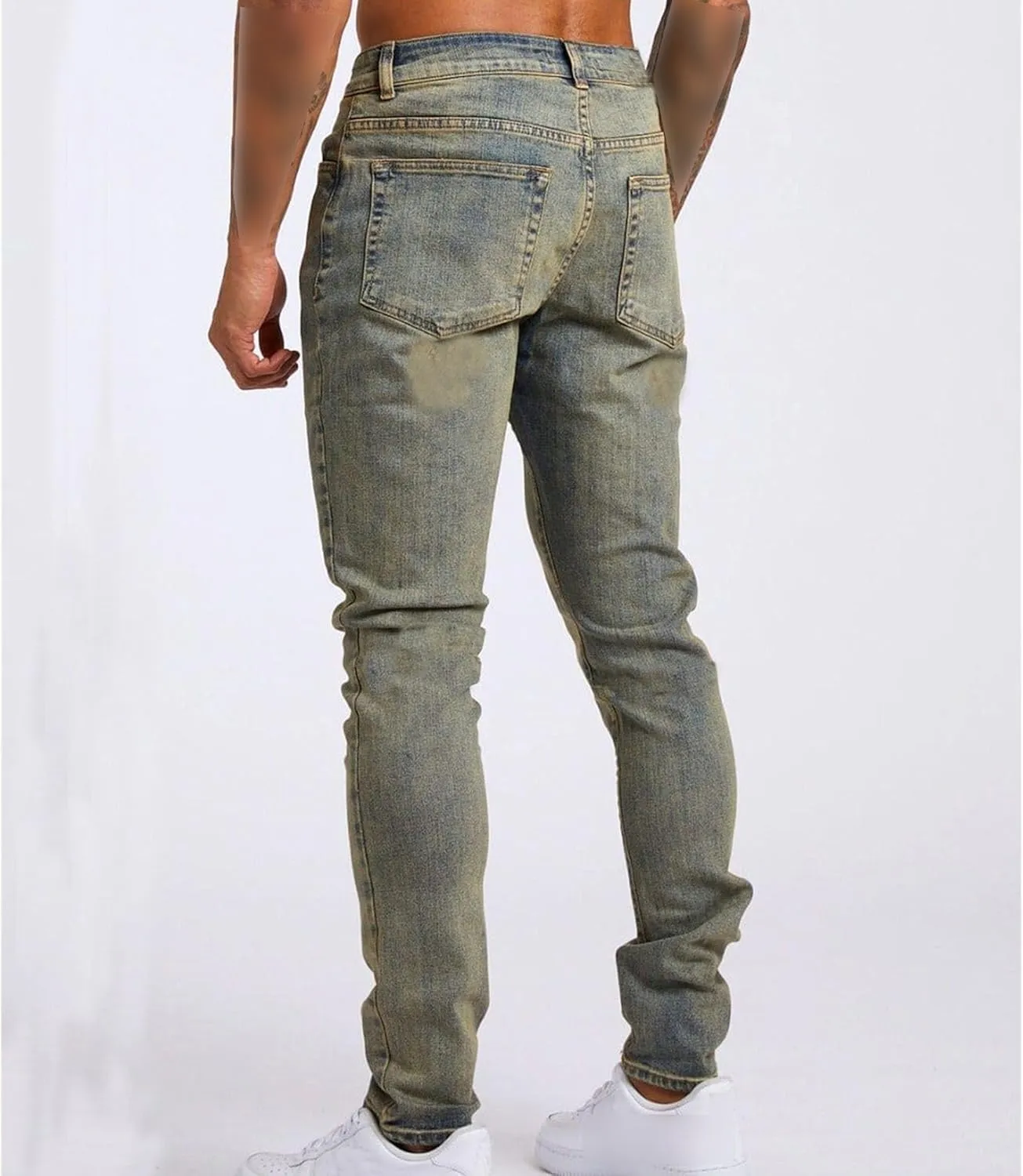 Men's Slim-Fit Stretch Jeans Vintage Regular Fit Denim Pants Straight Leg Classic Skinny Flex Jean Trousers