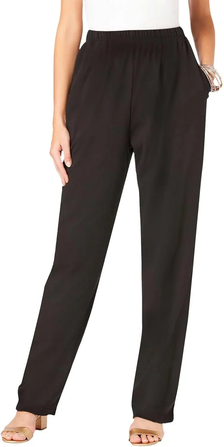 Pants for Women Casual Work Business Straight Leg Dress Lounge High Waisted Slacks Loose Fit Black Trousers