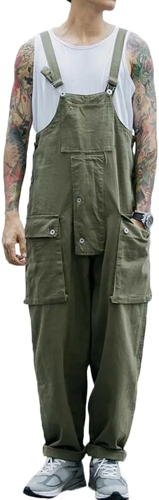 Rexcyril Men's Bib Overalls Baggy Loose Fit Workwear Sloppy Dungarees Lightweight Work Coveralls with Cargo Pockets