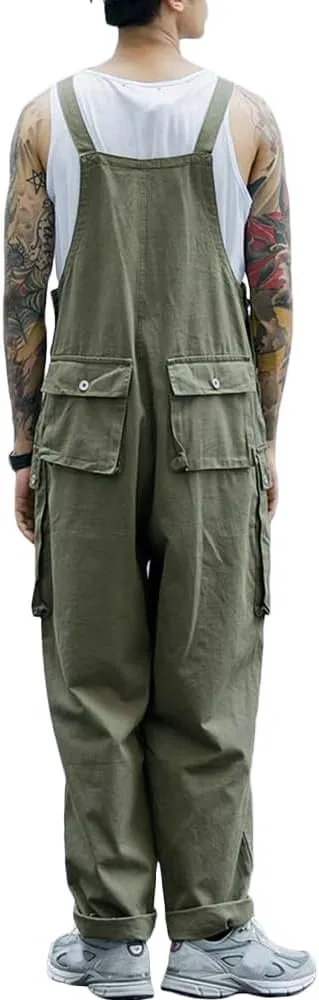 Rexcyril Men's Bib Overalls Baggy Loose Fit Workwear Sloppy Dungarees Lightweight Work Coveralls with Cargo Pockets