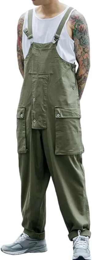 Rexcyril Men's Bib Overalls Baggy Loose Fit Workwear Sloppy Dungarees Lightweight Work Coveralls with Cargo Pockets