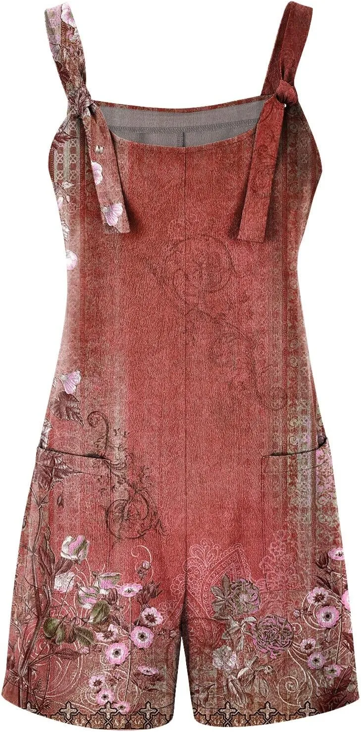 Rompers for Women Summer Short Casual Loose Sleeveless Adjustable Overalls 4th Of July Jumpsuits with Pockets 2025