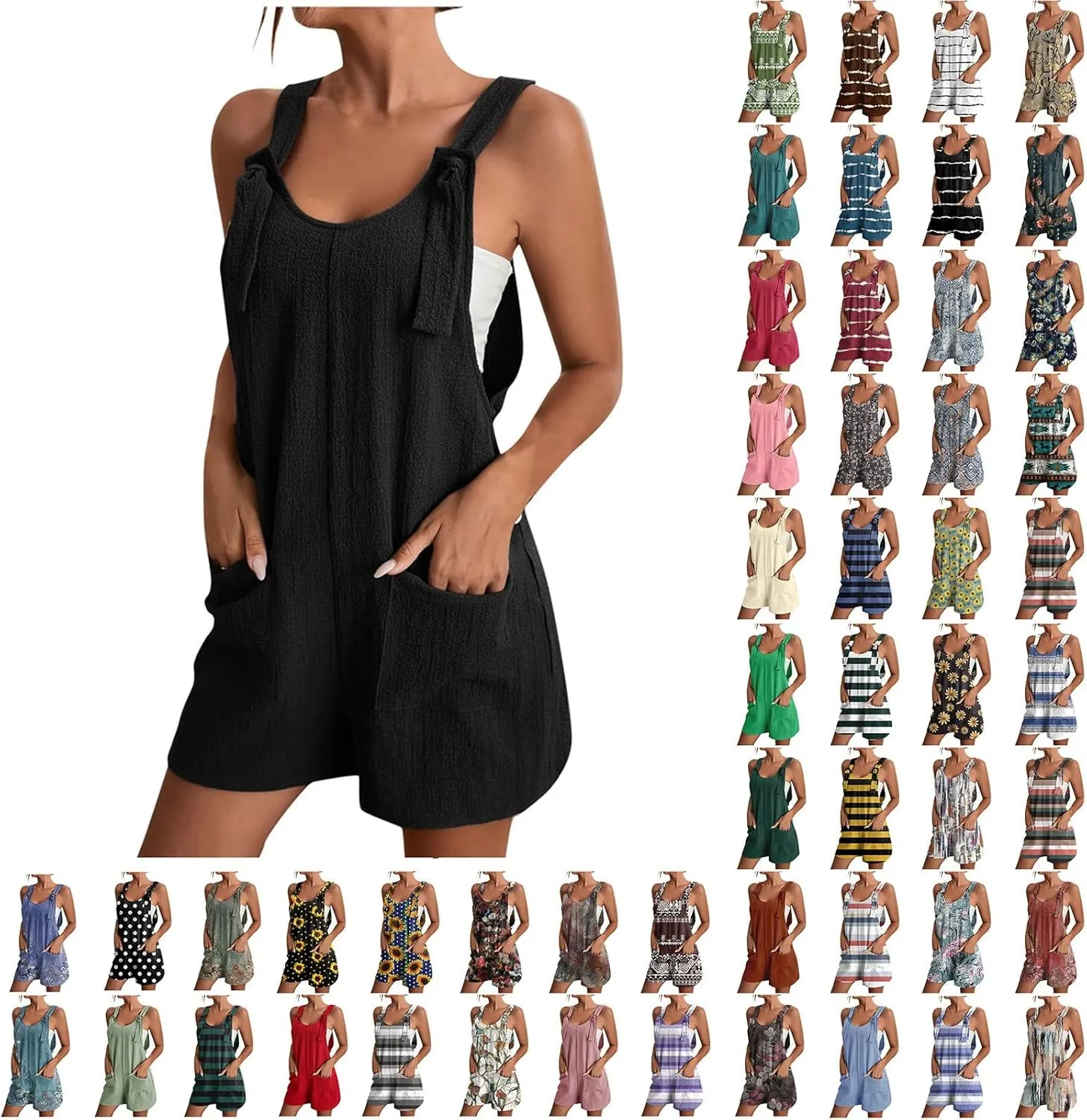Rompers for Women Summer Short Casual Loose Sleeveless Adjustable Overalls 4th Of July Jumpsuits with Pockets 2025