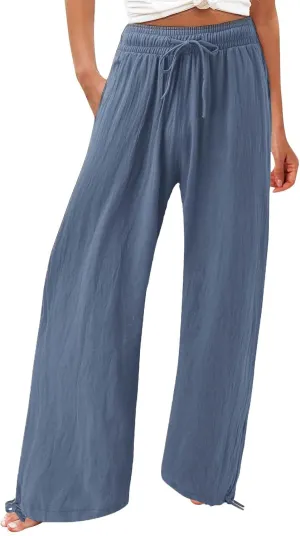 SHAOBGE Summer Pants for Women 2024 Womens Cotton Casual Loose Pants Comfy Work Pants with Elastic Trendy Pants