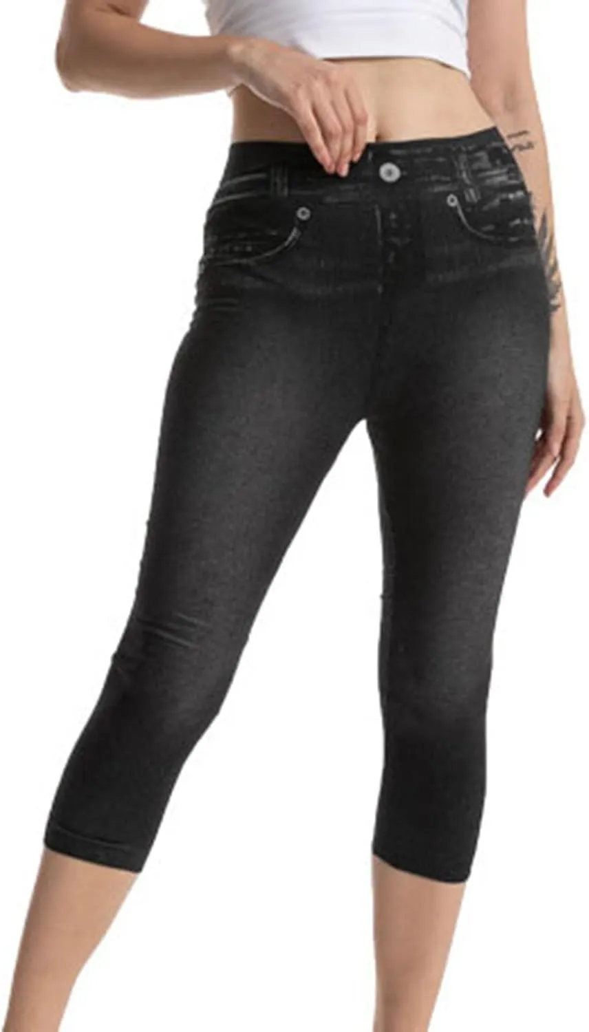 Stretchy Denim Capris for Ladies Slim Fit Summer Jean Pants High Waisted Hip Lifting Leggings Cropped Jeans