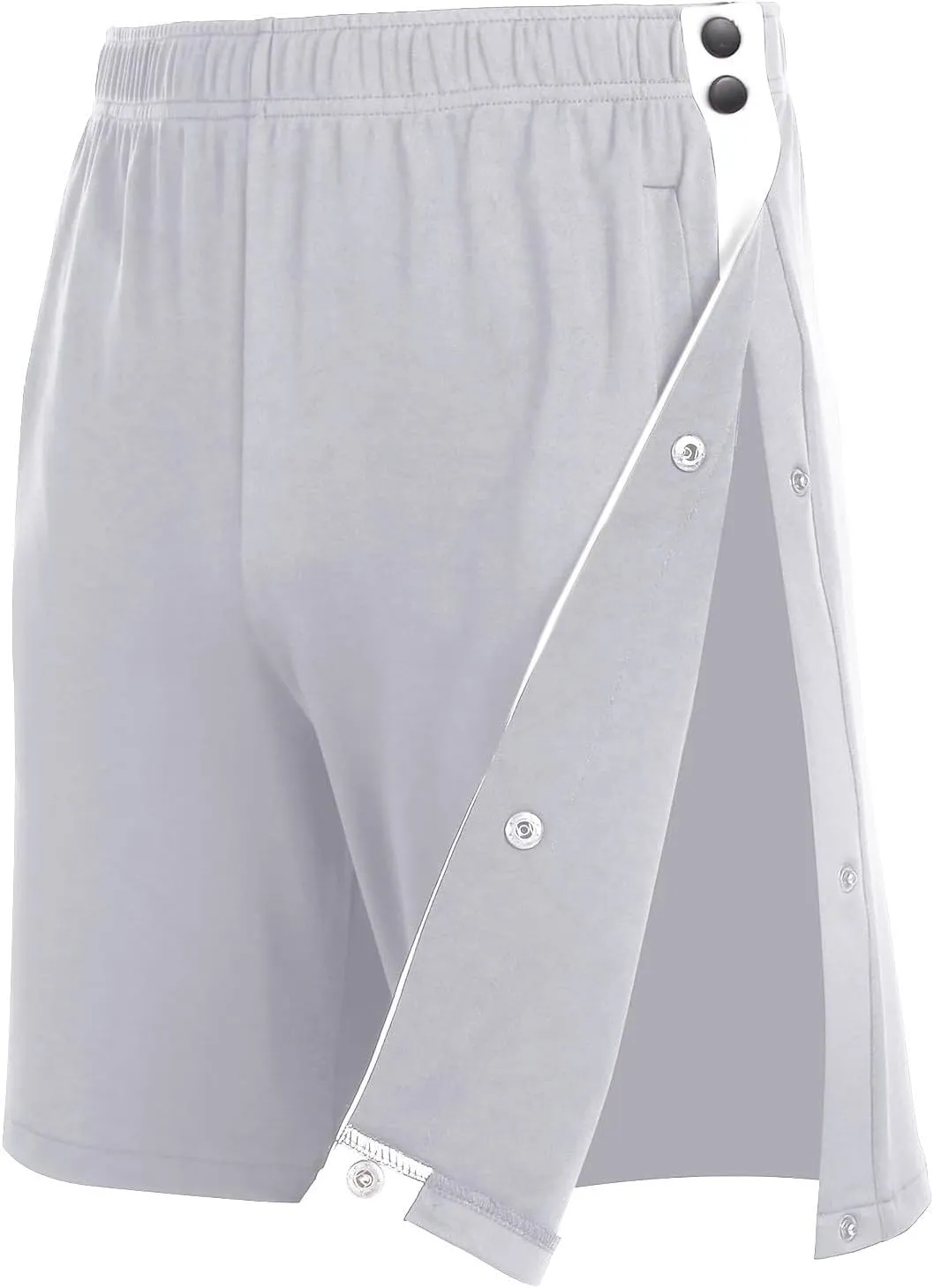 Tear Away Shorts for Men Solid Cotton Blend Shorts with Pockets Side Snap Shorts Bottom Baggy Post Surgery Pants