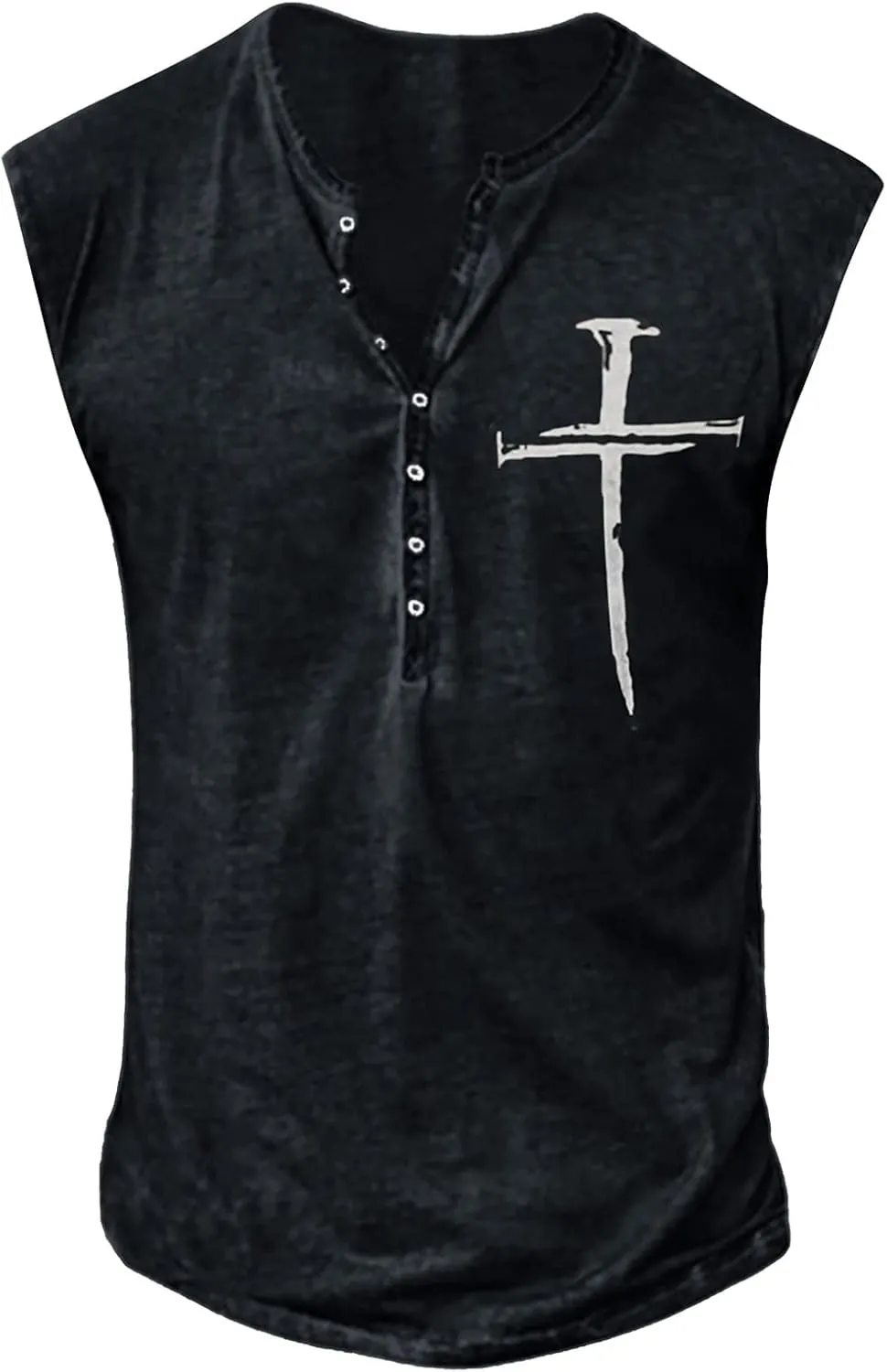 WENKOMG1 Men's Distressed Henley Shirt Sleeveless Graphic Tee Shirt Regular Fit Tank Top Fashion Shirt