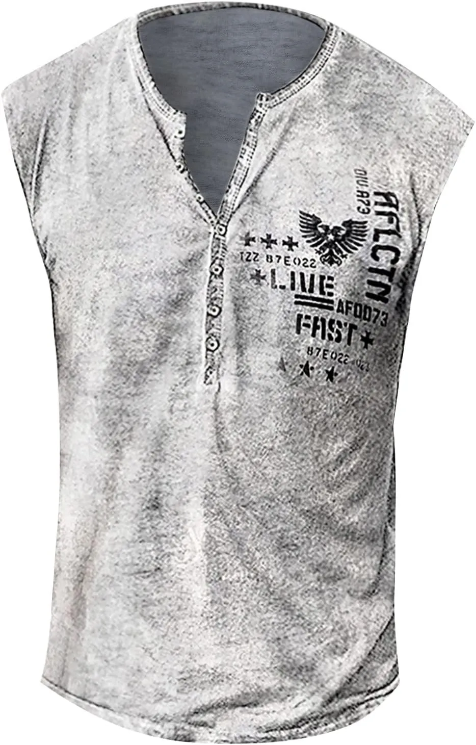 WENKOMG1 Men's Distressed Henley Shirt Sleeveless Graphic Tee Shirt Regular Fit Tank Top Fashion Shirt